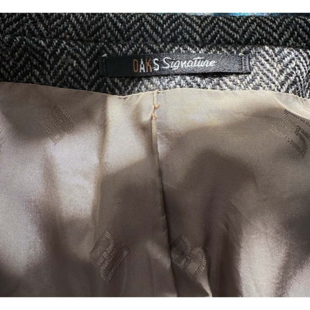 Daks Vtg Tweed‎ Jacket Mens Black 100% Wool Herringbone Blazer Leather Accents - Picture 13 of 14